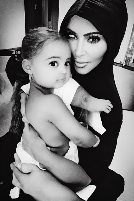 Image similar to kim kardashian as the madonna with child, trending on instagram