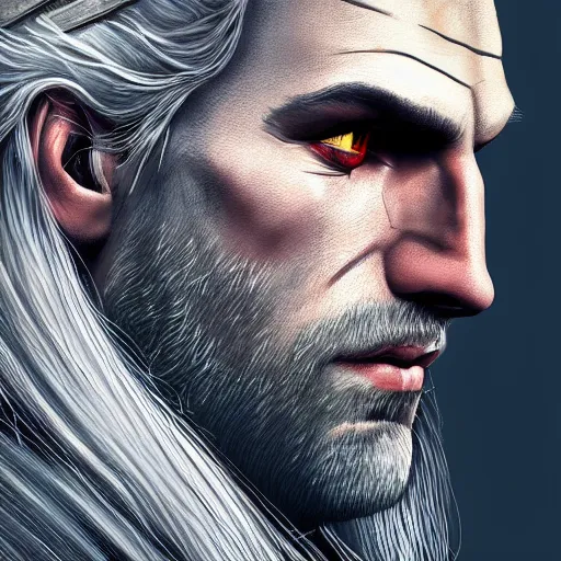 Image similar to portrait of witcher, highly detailed, digital painting, 8 k render, centered