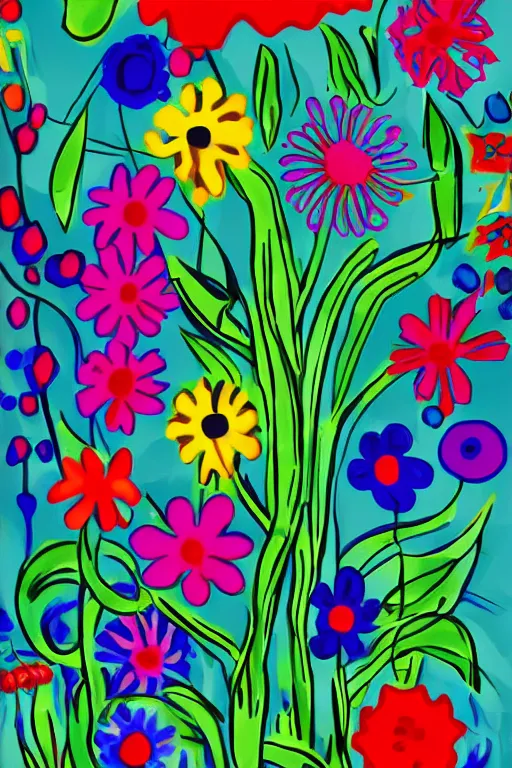 Image similar to henri matisse style bloom flowers, modern, eclectic, digital illustration, by henri matisse