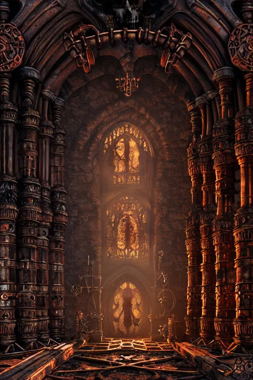 Image similar to steam necropolis, memento mori, gothic, neo - gothic, art nouveau, hyperdetailed copper patina medieval icon, philippe druillet, ralph mcquarrie, concept art, steampunk, unreal engine, detailed intricate environment, octane render
