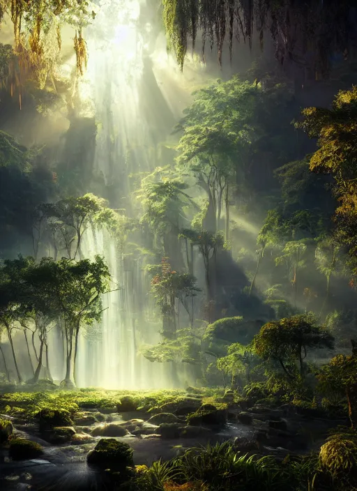 Prompt: beauteous sumptuous, with incredible indirect soft cinematic lighting, garden of eden, crystalline masterpiece incrustations, hyperdetailed features, movie still, intricate, octane render, cinematic forest lighting, unreal engine, crepuscular rays, god rays