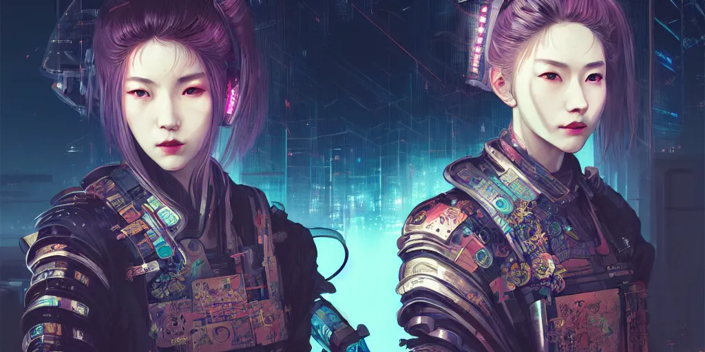 Prompt: portrait of a young female cyberpunk samurai in neotokyo at night, futuristic cyberpunk tokyo night, sci - fi and fantasy, intricate and very beautiful, highly detailed, digital painting, artstation, concept art, smooth and sharp focus, illustration, art by tian zi and wlop and alphonse mucha