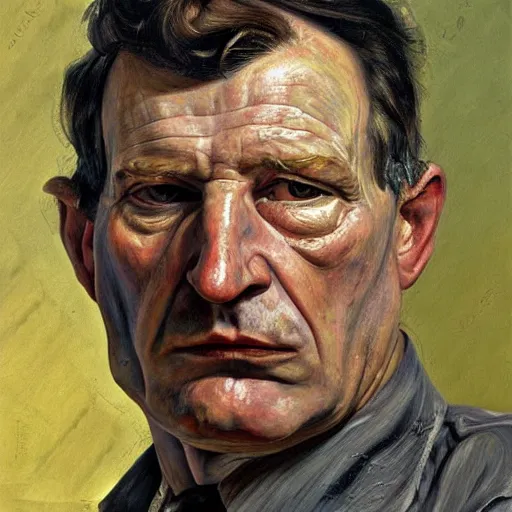 Prompt: high quality high detail painting by lucian freud, hd, portrait of cop