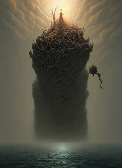 Prompt: a hyper - detailed 3 d render of our irrational fear of death, surrealism!!!!! surreal concept art, lifelike, photorealistic, digital painting, aesthetic, smooth, sharp focus, artstation hd, by greg rutkowski, bruce pennington, valentina remenar and asher duran,