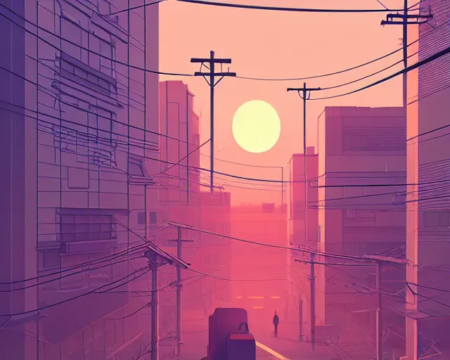 Image similar to tokyo suburb inspired by phillipe stark, art by mike winkelmann, golden hour, illustration, highly detailed, simple, smooth and clean vector curves, no jagged lines, vector art, smooth, artstation