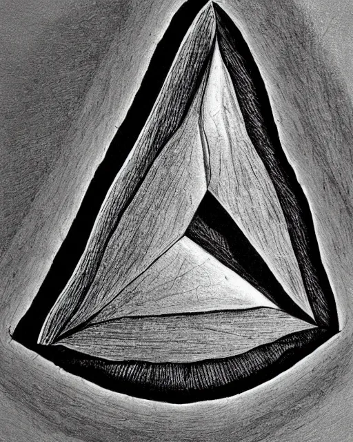 Image similar to triangle inside circle, hyper realism, fine details, deviantart artstation, extremely detailed, black and white, very sharp, in the style of albrecht durer