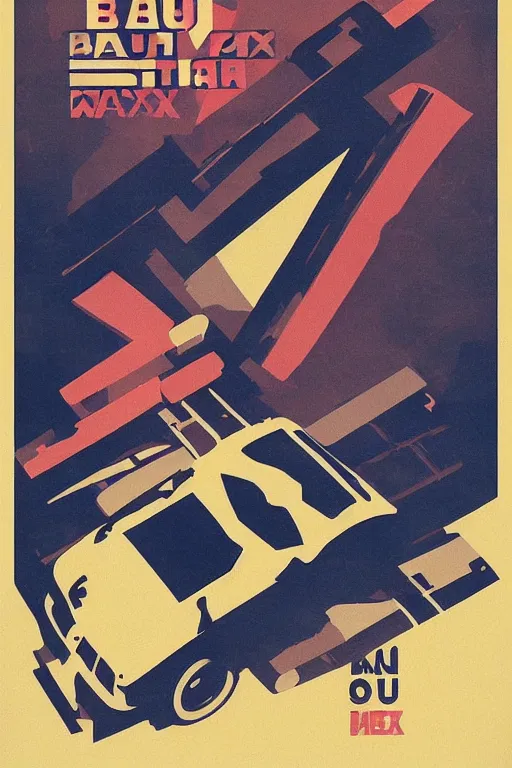 Image similar to a Bauhaus poster of Mad Max