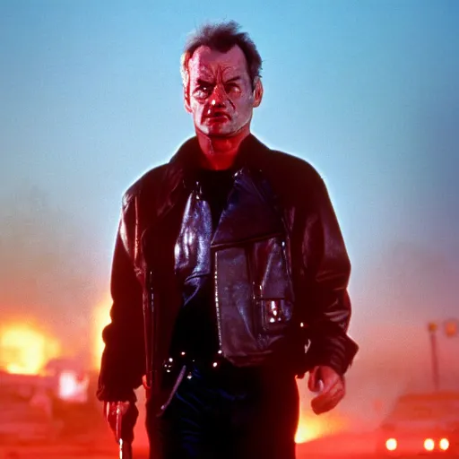 Image similar to bill murray starring as the terminator, movie still, 8 k