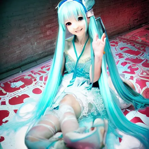 Image similar to Hatsune Miku in wedding outfit by Ruan Jia and Gil Elvgren, fullbody, posing, trending