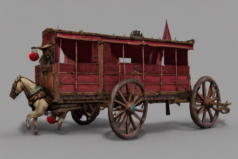 Prompt: 3d sculpt of a large circus wagon stagecoach, artstaton, League of Legends, red dead redemption2, overwatch, digital illustration