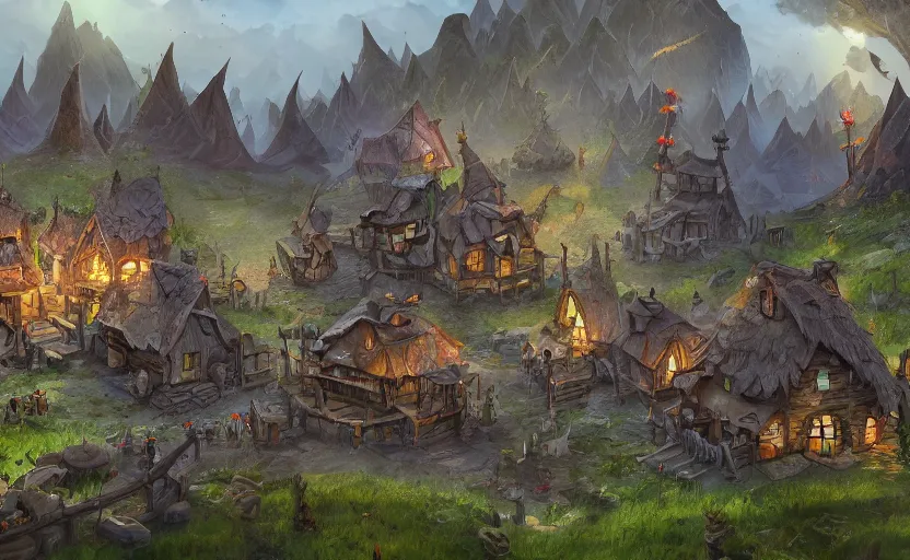 Image similar to A goblin village, mining, 4k UHD, landscape, concept art