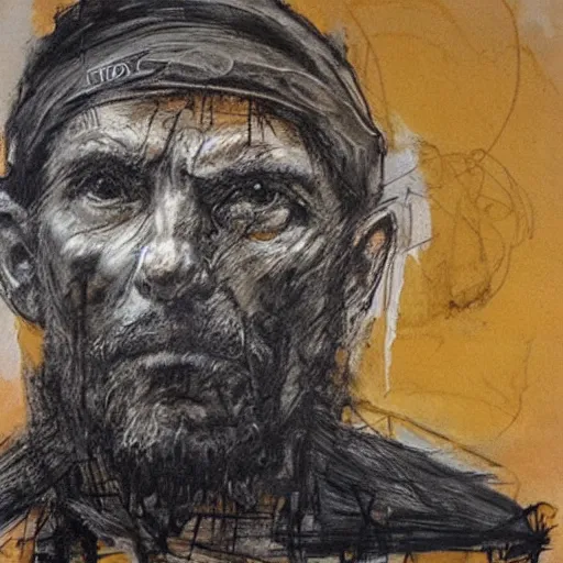 Image similar to portrait of a homeless man by guy denning