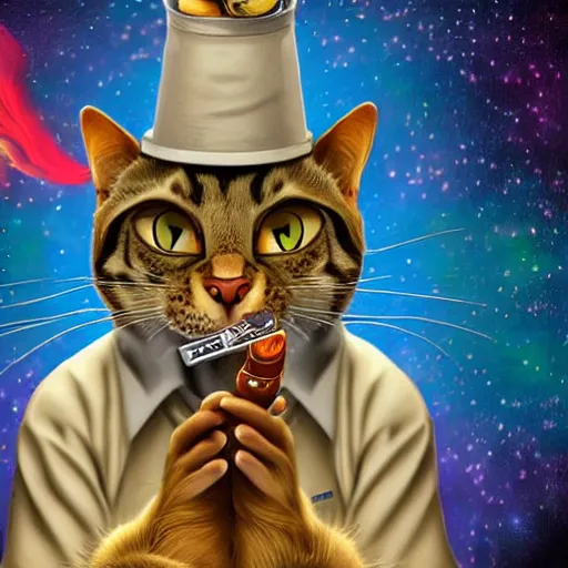 Image similar to an anthropomorphic cat smoking a fat joint, stunning digital art, highly detailed masterpiece