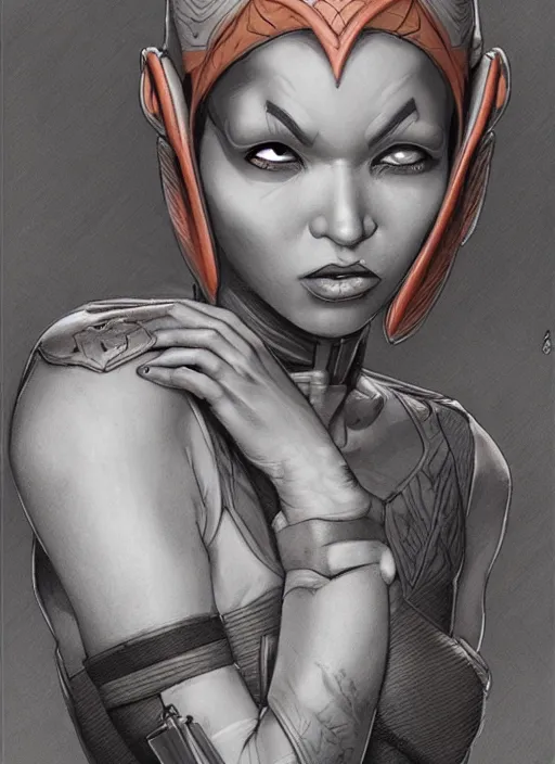 Prompt: A female Twi'lek, by artgerm, beautiful, mixed media on toned paper, 2021, very detailed, coffee art