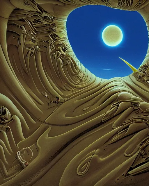 Image similar to dune movie by roger dean, biomechanical, 4 k, hyper detailed