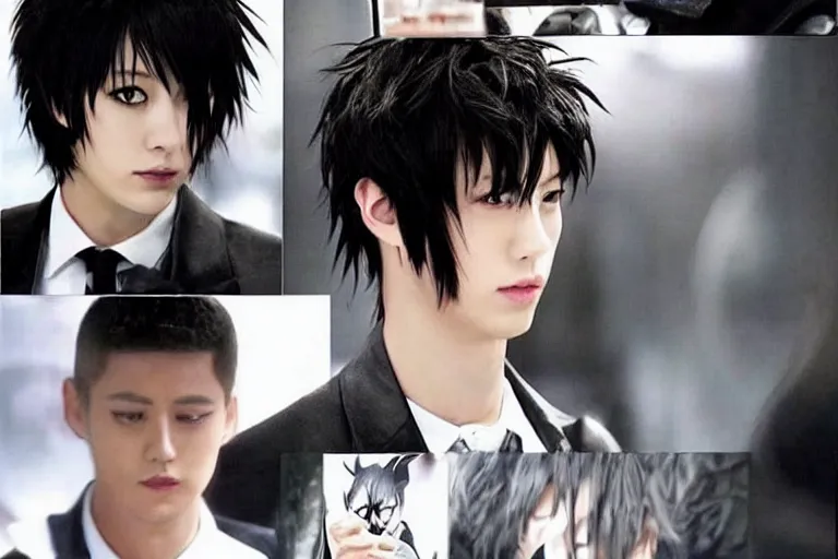 Prompt: handsome man，Black short hair,Death Note