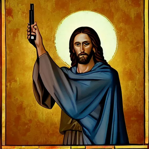 Prompt: photo of Jesus Christ brandishing a pistol shooting the devil, 8k, hyperrealistic, very detailed, clean, professional photography, epic composition, side profile, high contrast