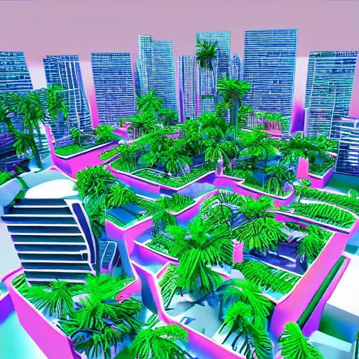 Prompt: vaporwave jungle city 3 d render