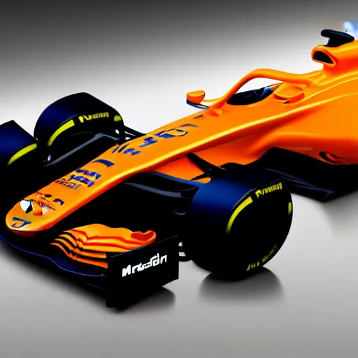 Image similar to hybrid design between McLaren MCL34 F1 car and Ford Mustang. No background, concept art style.