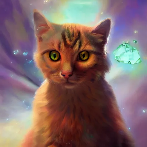 Image similar to a fusion of a crystal and a cat, oil painting, ultradetailed, artstation, ultradetailed, digital painting, ultradetailed