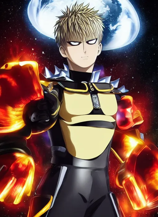 Image similar to A full portrait photo of real-life genos from one punch man, f/22, 35mm, 2700K, lighting, perfect faces, award winning photography.