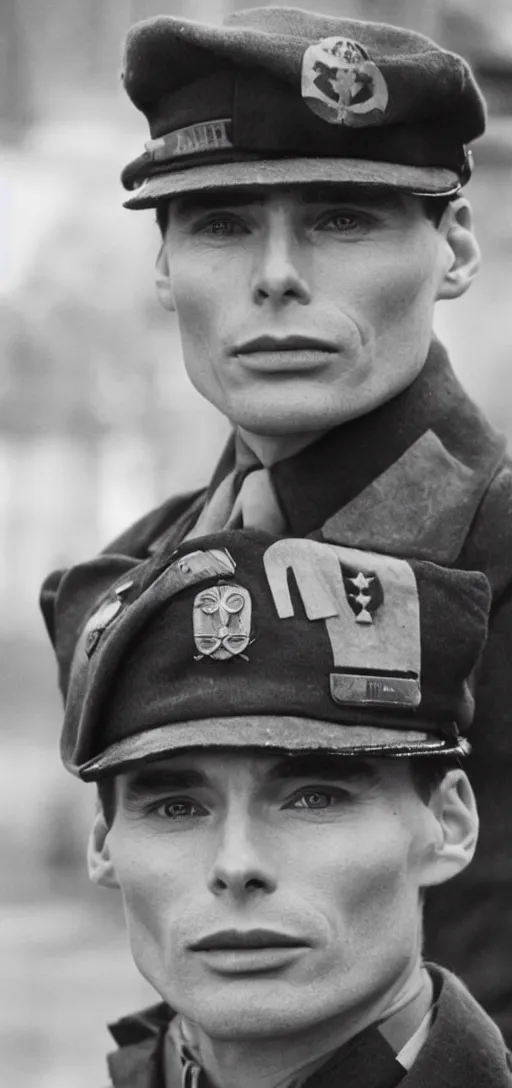 Image similar to cillian murphy in a world war ii uniform, black and white film photography