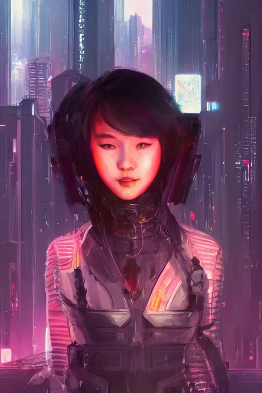 Image similar to portrait futuristic Ninja Girl, in future cyberpunk tokyo rooftop , ssci-fi, fantasy, intricate, very very beautiful, elegant, neon light, highly detailed, digital painting, artstation, concept art, smooth, sharp focus, illustration, art by WLOP and tian zi and alphonse mucha