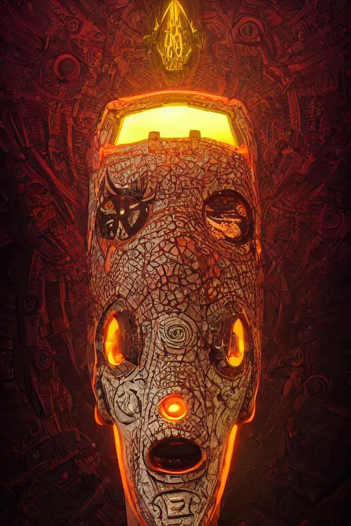 Prompt: tribal vodoo mask eye radiating a glowing aura global illumination ray tracing hdr fanart arstation by ian pesty and katarzyna da „ bek - chmiel that looks like it is from borderlands and by feng zhu and loish and laurie greasley, victo ngai, andreas rocha, john harris wooly hair cut feather stone