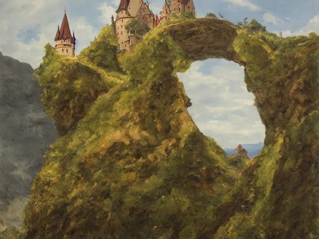 Prompt: a painting of a german castle on the cliff