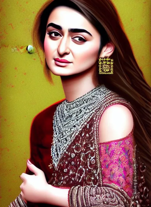 Prompt: digital art, portrait of hania aamir pakistani model, ultra - detailed artwork