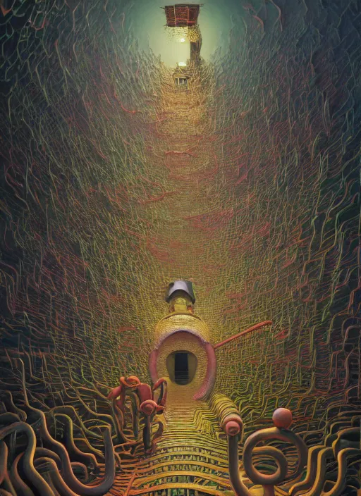 Image similar to hyper detailed 3d render like an Oil painting - Funhouse by Jacek Yerka, Mariusz Lewandowski, Houdini algorithmic generative render, Abstract brush strokes, Masterpiece, Edward Hopper and James Gilleard, Zdzislaw Beksinski, Mark Ryden, Wolfgang Lettl, hints of Yayoi Kasuma, octane render, 8k