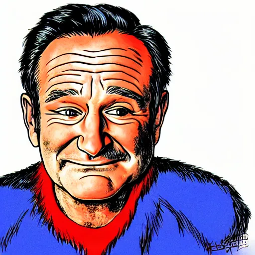 Image similar to a portrait of Robin Williams drawn by Robert Crumb