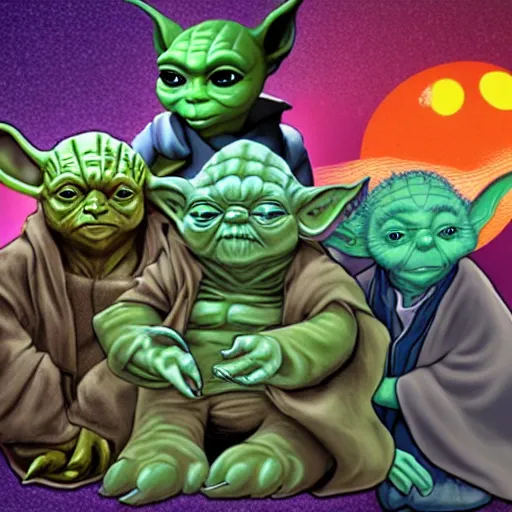 Prompt: various members of Yoda's species