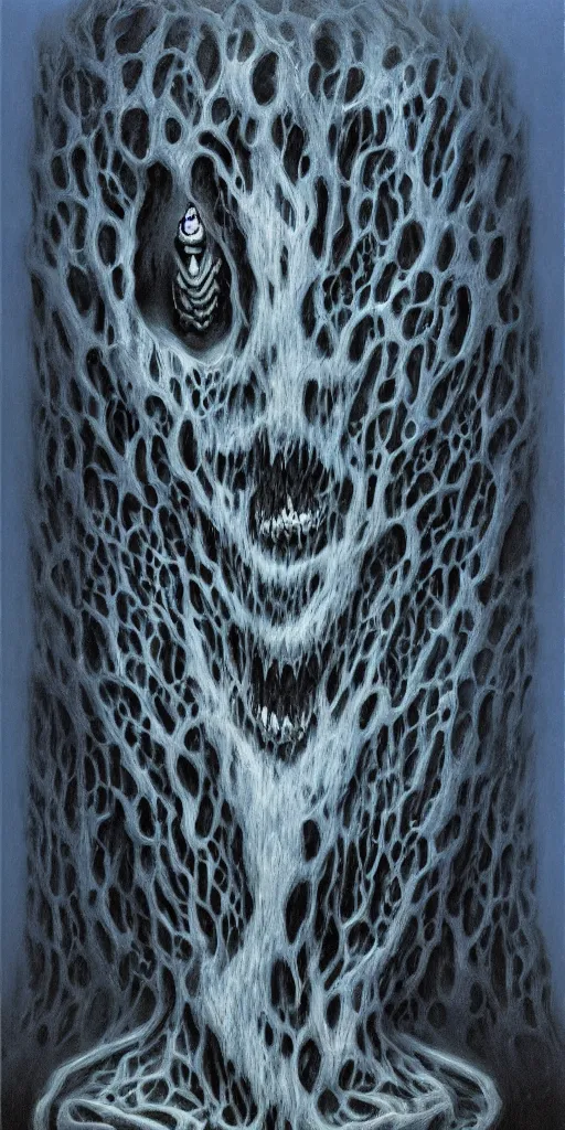 Image similar to zdzisław beksinski monster blue white black 4 k