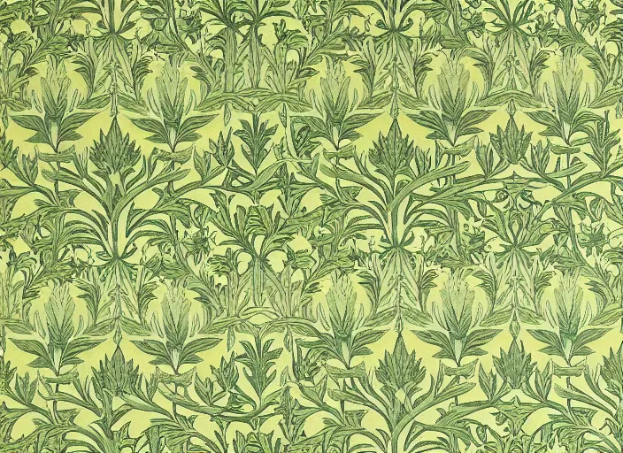 Image similar to pepe the frog in william morris wallpaper