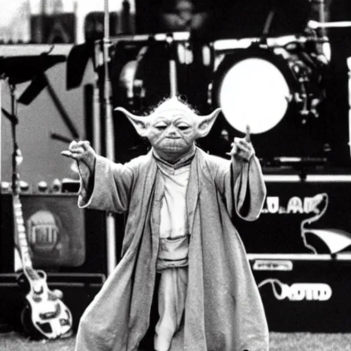 Image similar to yoda performing at woodstock