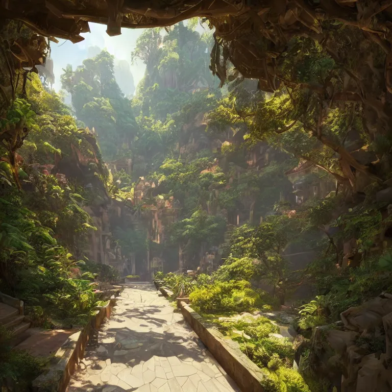 Image similar to secret overwatch hallway for living quarters carved inside a mountain surrounding a lush garden, trimmed, magical, natural light, cozy, fantasy, minimalist architecture, sharp focus, concept art, by greg rutkowski and craig mullins,, octane render 8 k