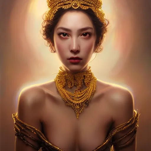 Prompt: expressive oil painting, of alluring european princess, seductive look, smooth glowing skin, glistening body, love, adoration, ornate headpiece made from beads, choker, glamour shot, by yoshitaka amano, by greg rutkowski, by jeremyg lipkinng, by artgerm, digital art, octane render, white dress