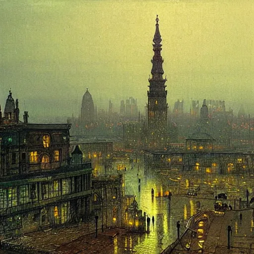 Prompt: peaceful domed city, john atkinson grimshaw