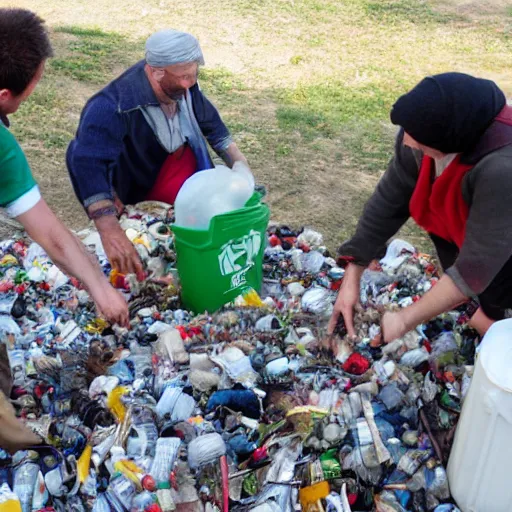 Image similar to feudal serfs sorting through recycling