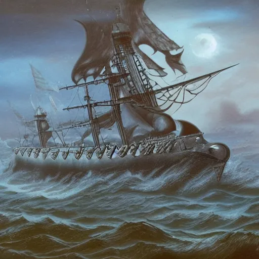 Image similar to grand maori 1 4 th century battleship fantasy high seas rain wind moody