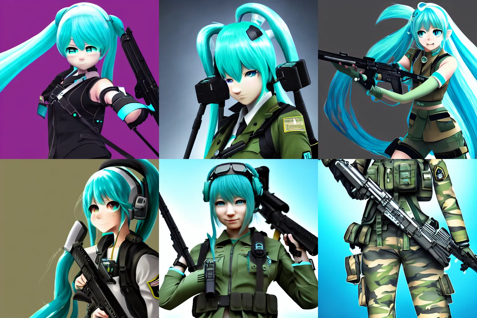 Prompt: Hatsune Miku as a special forces soldier, epic, 4k resolution, extremely detailed, very sharp, artstation, digital art, vibrant