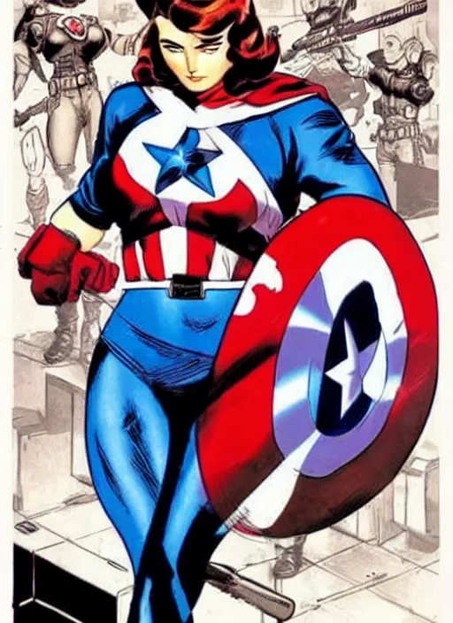 Image similar to syrian female captain america. feminist captain america wins wwii. american wwii propaganda poster by masamune shirow, rob liefeld and pixar. gorgeous face. pin up model. overwatch.