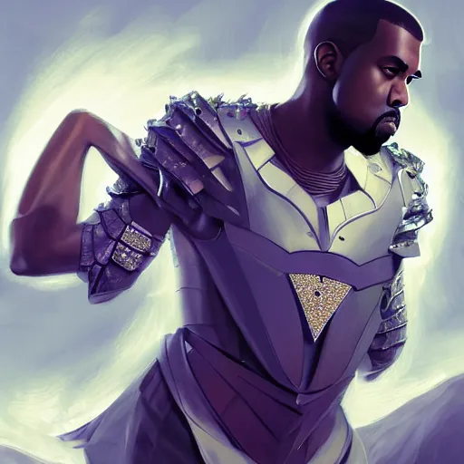 Prompt: Kanye West dressed in diamond armor, by Stanley Artgerm Lau, WLOP, Rossdraws, James Jean, Andrei Riabovitchev, Marc Simonetti, Yoshitaka Amano, ArtStation, CGSociety,