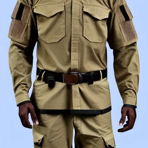 Prompt: detailed tactical cargo buckskin shirt with pouches