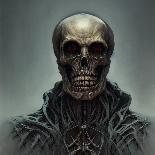 Image similar to portrait of the grim reaper bringer of death, rnst haeckel, artgerm, greg rutkowski, h. r. giger and zdislaw beksinski, trending on artstation