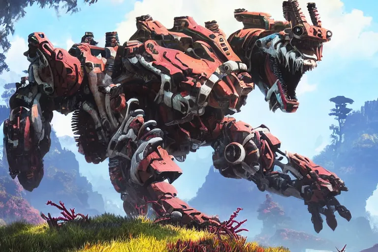 Image similar to clamberjaw machine mecha animal beast robot of horizon forbidden west horizon zero dawn bioluminiscence global illumination ray tracing hdr fanart arstation by sung choi and eric pfeiffer and gabriel garza and casper konefal