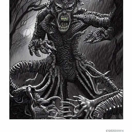 Prompt: demogorgon from stranger things, line art, coloring book page by greg rutkowski