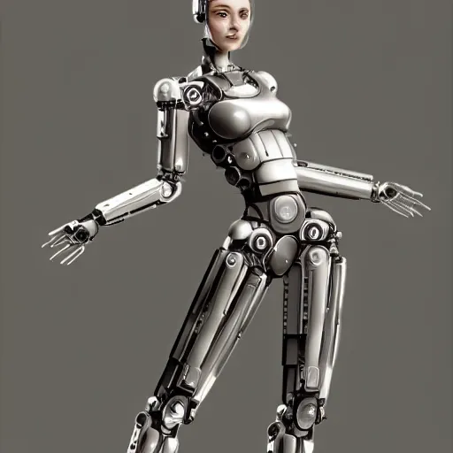Image similar to Beuatiful Happy Mechanical Female Android, Full-Body, intricate, elegant, super highly detailed, professional digital painting, artstation, concept art, smooth, sharp focus, no blur, no dof, extreme illustration, Unreal Engine 5, Photorealism, HD quality, 8k resolution, cinema 4d, 3D, beautiful, cinematic, art by artgerm and greg rutkowski and alphonse mucha and loish and WLOP