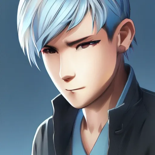 Prompt: a cool japanese anime boy with wounded face, short silver grey hair, blue eyes, round face, calm eyes, like a character in River City Ransom, medium shot, medium shot, height Realistic Details, Trending on pixiv, Unreal Engine 4k, Stanley Artgerm Lau, WLOP, Rossdraws, James Jean, Marc Simonetti
